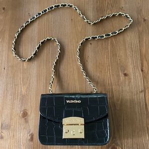 Valentino crossbody. Black crocodile like leather with canvas inside